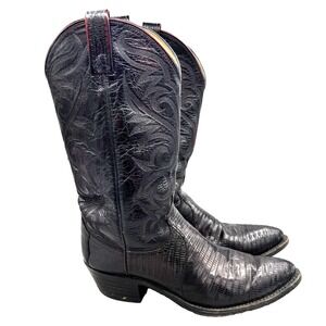 Dan Post Exotic Teju Lizard Skin Western Boots Men's 8.5 D Black Cherry 16732